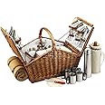 Picnic at Ascot Huntsman English-Style Willow Picnic Basket with Service for 4, Coffee Set and Blanket- Designed, Assembled &