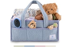 Babylicious Baby Diaper Caddy Organizer | Changing Table Organizer for Wipes and Diapers | Teddy Diaper Organizer for Changing Table | Newborn Essentials Must Haves for Parents - Misty Blue