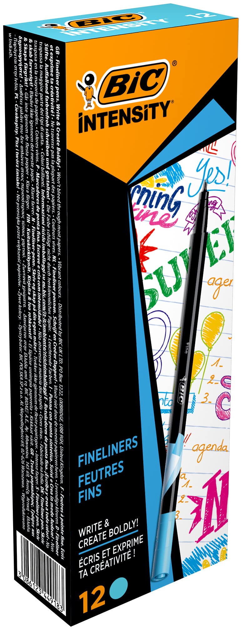 Bic Intensity Fineliner Pens Pack of 12 Pens in Light Blue with Fine Tip Ideal for Office, Home Office or School