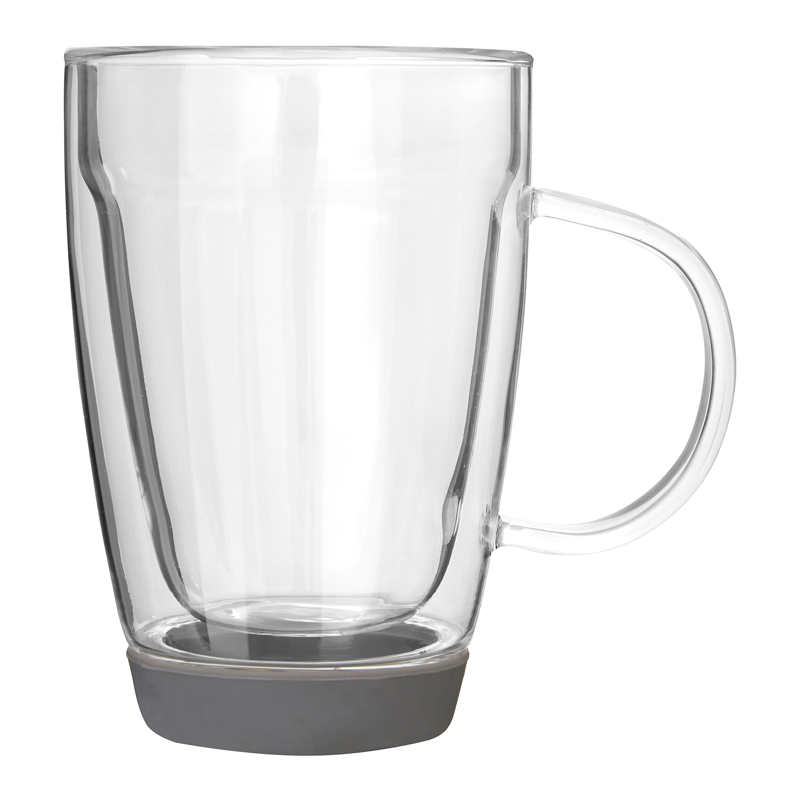 Premier Housewares Double Wall Mug, Glass, Grey Silicone Base, 9 x 12 x 12 cm
