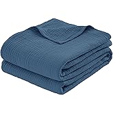 ELINEN 100% Cotton Muslin King Blanket (108" x 90") – A Luxuriously Soft, 4-Layer Lightweight and Breathable Gauze Blanket, Perfect for Year-Round use on beds, couches (Pacific Blue, King)