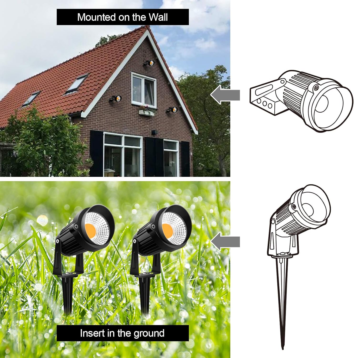 ZUCKEO 10W Landscape Lighting Low Voltage LED Landscape Lights, IP66 Waterproof Landscape Spotlights Yard Lawn Garden Outdoor Lights 12V 24V 1000LM Warm White (12Pack with Connectors) - - 