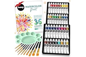 Chalkola Watercolor Paint Set for Adults, Kids, Beginner & Professional Artists - 36 Watercolor Tubes Set (12ml, 0.4oz), 10 Painting Brushes & 1 Palette | Vibrant Water Color Art Painting Supplies
