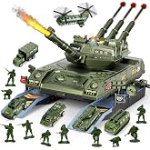 Army Tank Toys for Boys 3 4 5 6 7 8 Years Old, Military Toys Playset | 10 Army Men Toy Soldiers &amp; 6 Mini Die-Cast Cars Helicopter, Kids Christmas Birthday Gifts Present for Boys Age 3+