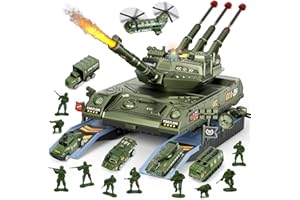 ZHYLLO Army Tank Toys for Boys 3 4 5 6 7 8 Years Old, Military Toys Playset with 6 Mini Die-Cast Cars Helicopter & 10 Army Men Toy Soldiers, Kids Christmas Birthday Gifts Present for Boys Age 3+