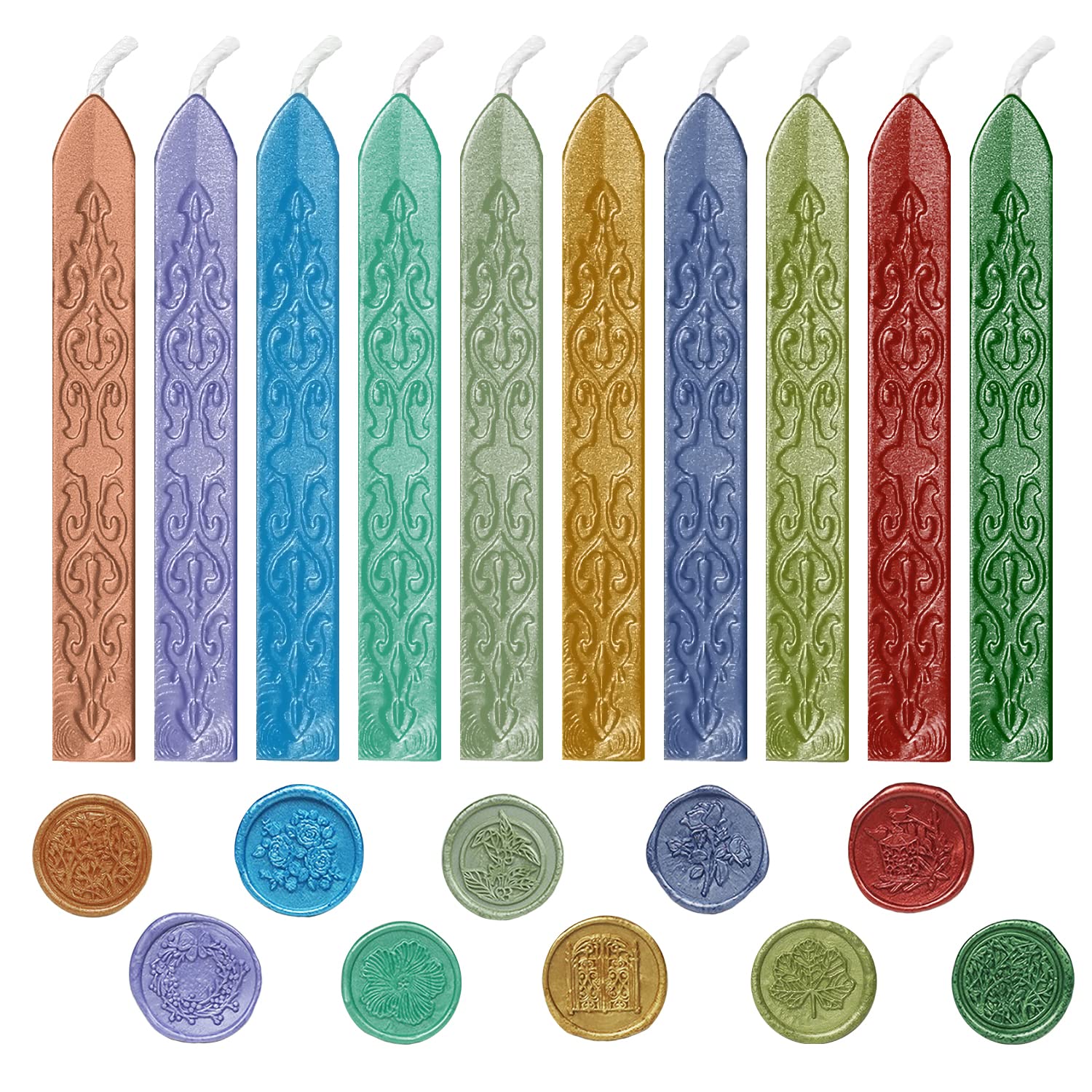 Sealing Wax Sticks, 10 Pcs Coloured Wax Seal Kit for Wax Stamp, Sealing Wax with Wick for Wedding Invitations, Cards Envelopes, Vellum Paper Gift Wrapping