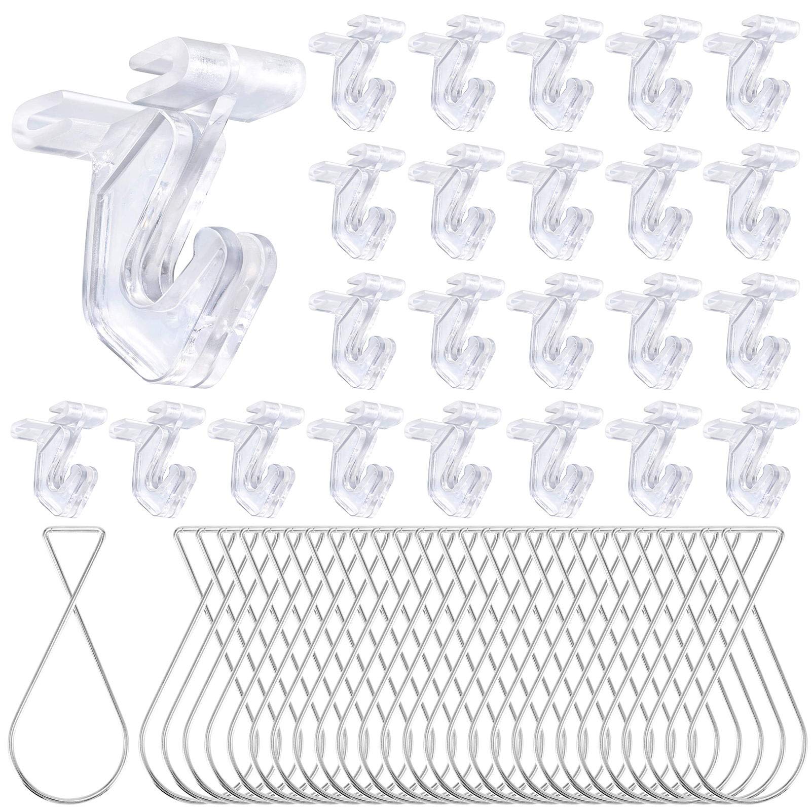 Rustark Clear Hinged Ceiling Hooks, 60 Pack of Polycarbonate Ceiling Grid Clips Metal T-Bar Hooks for Hanging Plants & Decorations, Metal T-Bar Hooks for Suspended Drop Ceiling Tiles