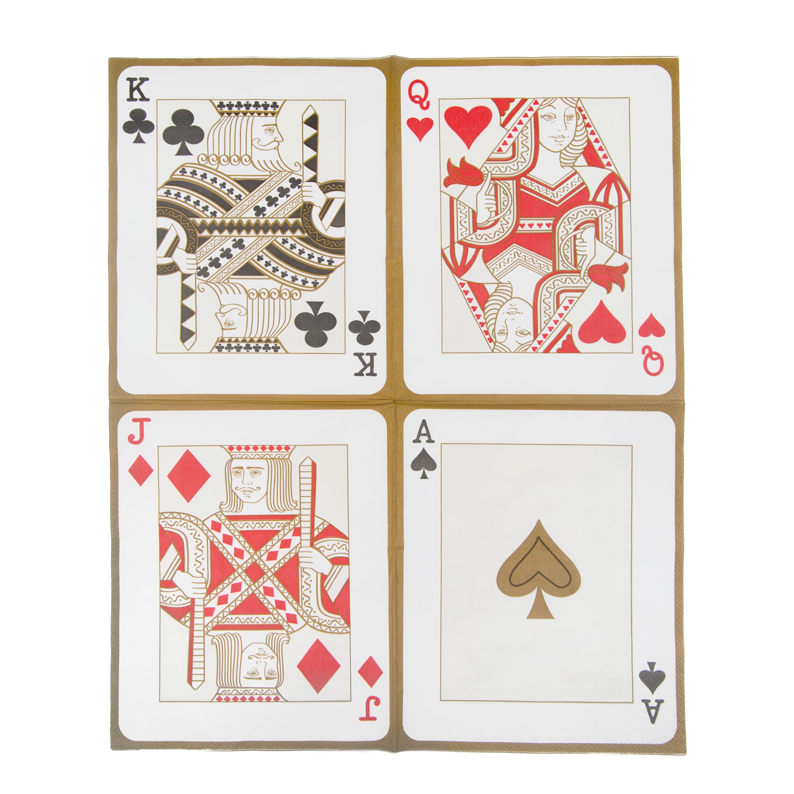 Talking Tables 20 x Playing Card Napkins for Casino Party Decorations, Casino Night, Games Night & Alice in Wonderland - Gold Serviettes with Ace, King, Queen, Jack