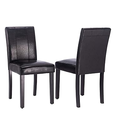 Dining Chairs Solid Wood Leatherette Parson (Black)
