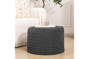 Beawelkomjo Round Plush Ottoman Pouf Stuffed– Fluffy Ottoman Foot Rest with Modern Foam Filler 20" x 14" Cozy Floor Pouf for Living Room & Bedroom (Gray)