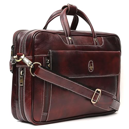 WildHorn Genuine Leather Brown 15.5 inch Mens Laptop Messenger Bag DIMENSION : L-15.56 inch W-4 inch H-11 inch