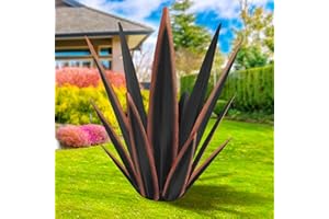 KODIBO Large Tequila Rustic Sculpture, Rustic Metal Agave Plants for Outdoor Patio Yard, Home Decor Hand Painted Metal Agave Garden Yard Statue, Outdoor Lawn Ornaments Yard Stakes (Black -L)