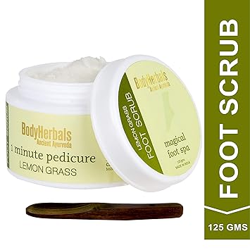 BodyHerbals 1 minute Pedicure De -Tan - Cracked Heel Remover Lemongrass Walnut Foot Scrub I Paraben & SLS Free(125 gms)