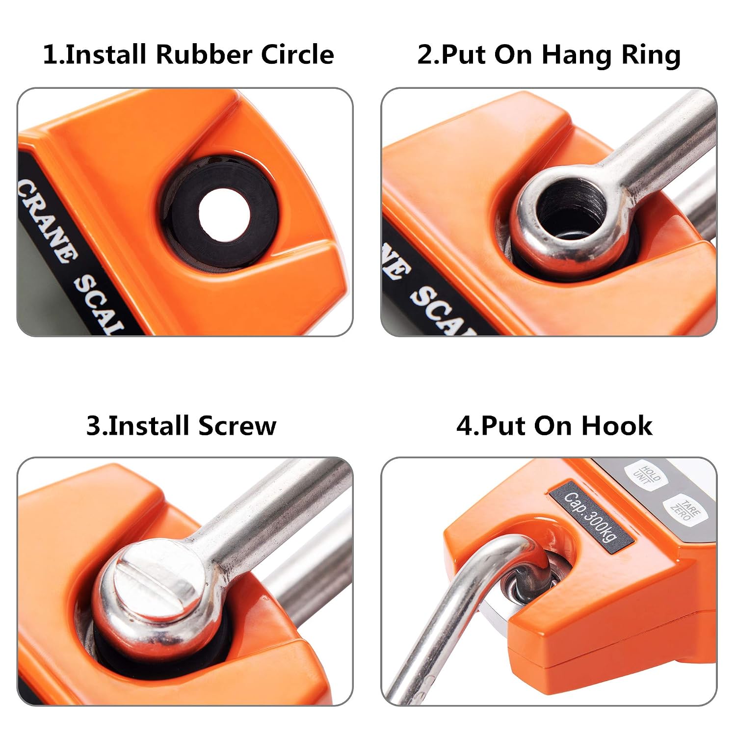 Hyindoor Mini Digital Crane Scale 300kg/600lbs with LCD (Die-casting Aluminium Case), Orange - Image 4