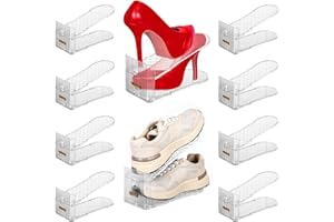 MBAIYO Shoe Slots Organizer for Closet, 10 Pack Shoe Stacker Space Saving 50% Double Layer Adjustable Shoes Rack Holders for Closet Sneakers High Heels