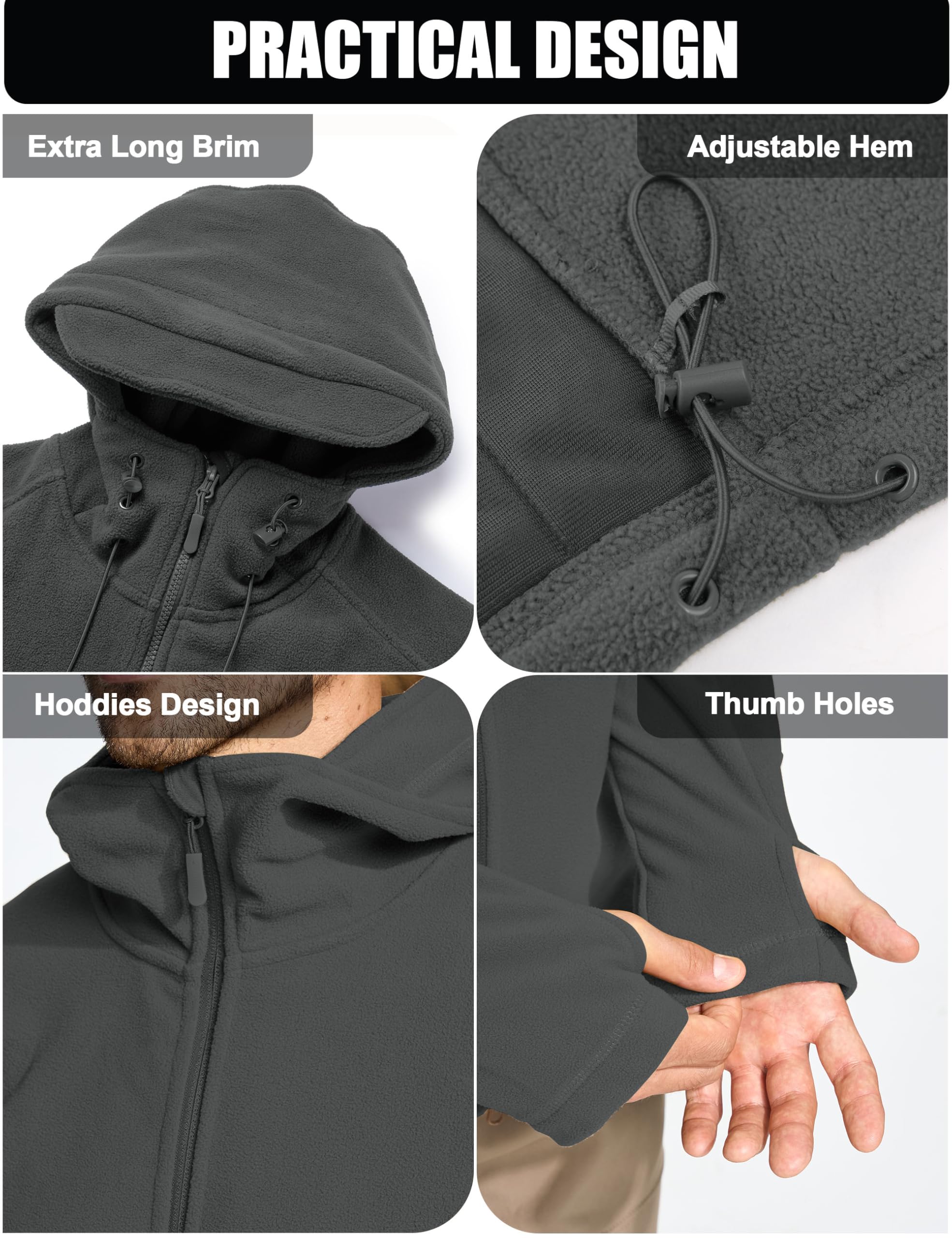 CRYSULLY Men's Military Tactical Sport Warm Fleece Hooded Outdoor Adventure Jacket Coats
