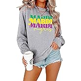 BINLANHANAT Mardi Gras Sweatshirt Women Fat Tuesday Shirts Mardi Gras Carnival Shirt Celebration Pullover Top
