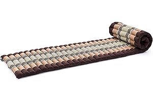 Leewadee - Foldable Floor Mattress - Japanese Roll Up Futon -Trifold Tatami Mat- Guest Floor Bed - Camping Mattress - Thai Massage Mat, Kapok Filled, 75 x 20 inches, Brown