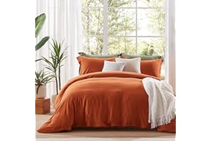 NexHome Duvet Cover Sets Queen Rust/Burnt Orange Double Brushed Reversible Microfiber-Comforter Cover Solid Color with Zipper Closure & Corner Ties-Breathable and Soft（1 Duvet Cover + 2 Pillowshams）