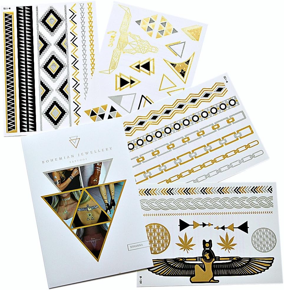 Bohemian Jewelry Tattoos Rihanna - A Luxury Collection of 4 Premuim Jewelry Inspired Temporary Tattoos Sheets