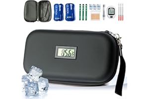 FUINMER 24-Hour Insulin Cooler Travel Case TSA Approved Medication Diabetic Cooler for Daily Life Trip with Thermometer Temperature Display Refrigerated Medicine Organizer Bag Includes 2 Ice Packs(Black)