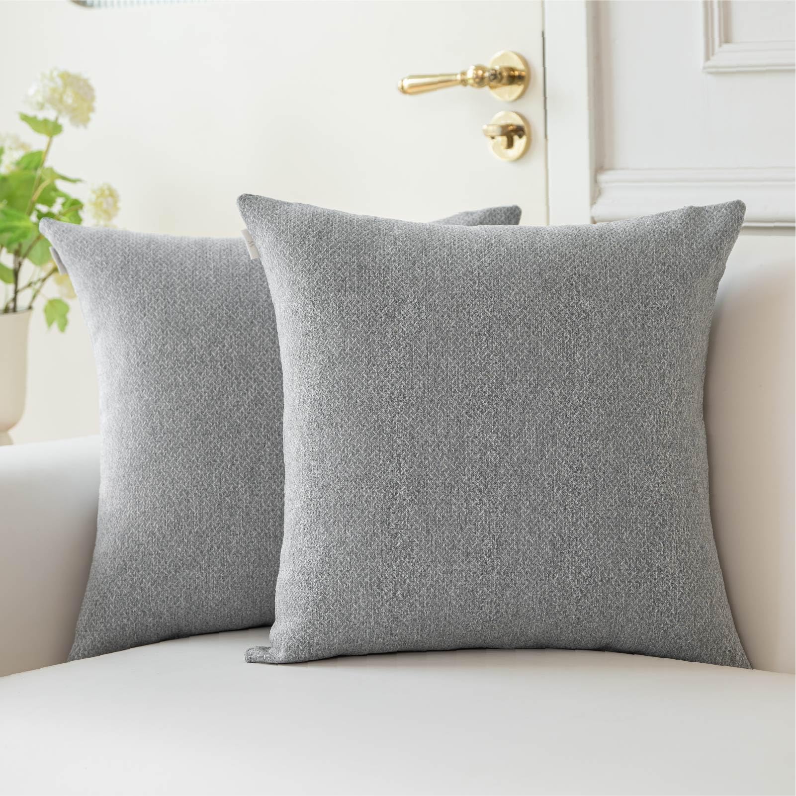 Photo 1 of a moment Pillow Covers 18x18 Inch Grey Textured Decorative Throw Pillow Covers Modern Farmhouse Pillowcase Solid Cushion Cover Pack of 2 for Home Decor Sofa Bedroom