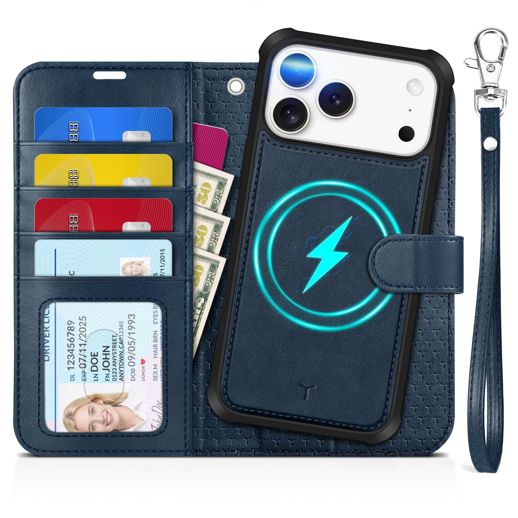 Photo 1 of TUCCH 2-in-1 Detachable Wallet Case for iPhone 17 Pro Max 6.9" 2025, RFID Blocking | 4 Card Holders | Wireless Charging | Wrist Strap | Kickstand | Magnetic | PU Leather Protective Cover | Dark Blue