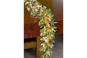 WORDTAIKI 6.6Ft Christmas Garland with Light, 30 LED Light Prelit Garland, Battery Operated Timer for Christmas Decor, Greenery Plant Berry Pine Cone Snowflake for Christmas Decorations Table Fireplace Mantle