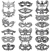 20 Pieces Lace Mask Masquerade Venetian Eyemask Halloween Sexy Woman Lace Mask for Halloween Masquerade Carnival Party Costume Ball, Black