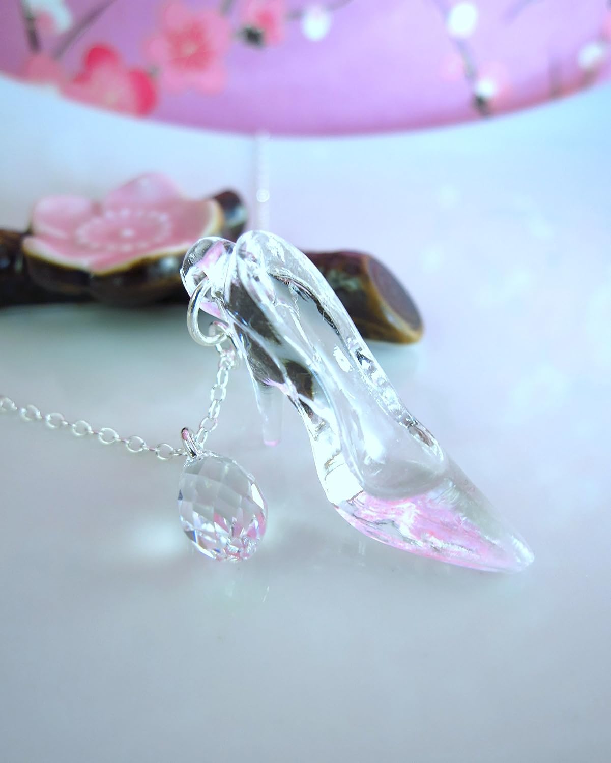 Cinderella glass slipper sterling silver Swarovski crystal necklace, Cinderella shoe