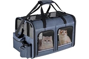 Cat Carrier for 2 Cats, Foldable Double Cat and Dog Carrier, Small to Medium Size, 2 Front Zippered Compartments,Two Pets Car