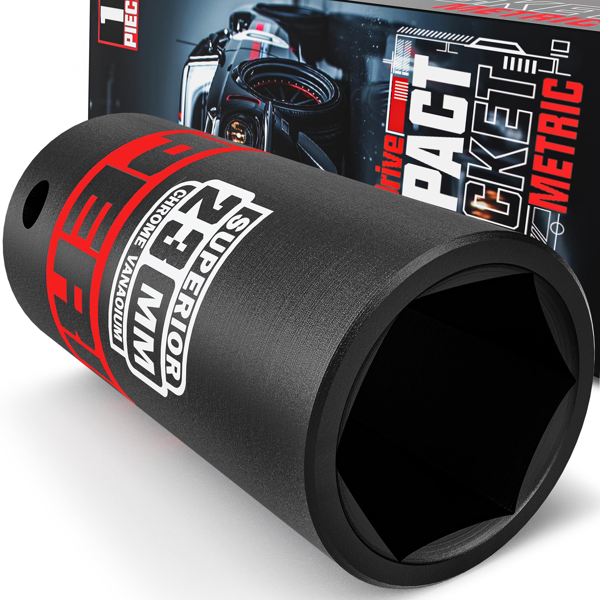 KIRXST 1/2" Drive 23mm Deep Impact Socket, 6 Point CR-V Deep Socket, 78mm Length, Auto Trucks Car Tires Repairing DIY Mechanic Tool