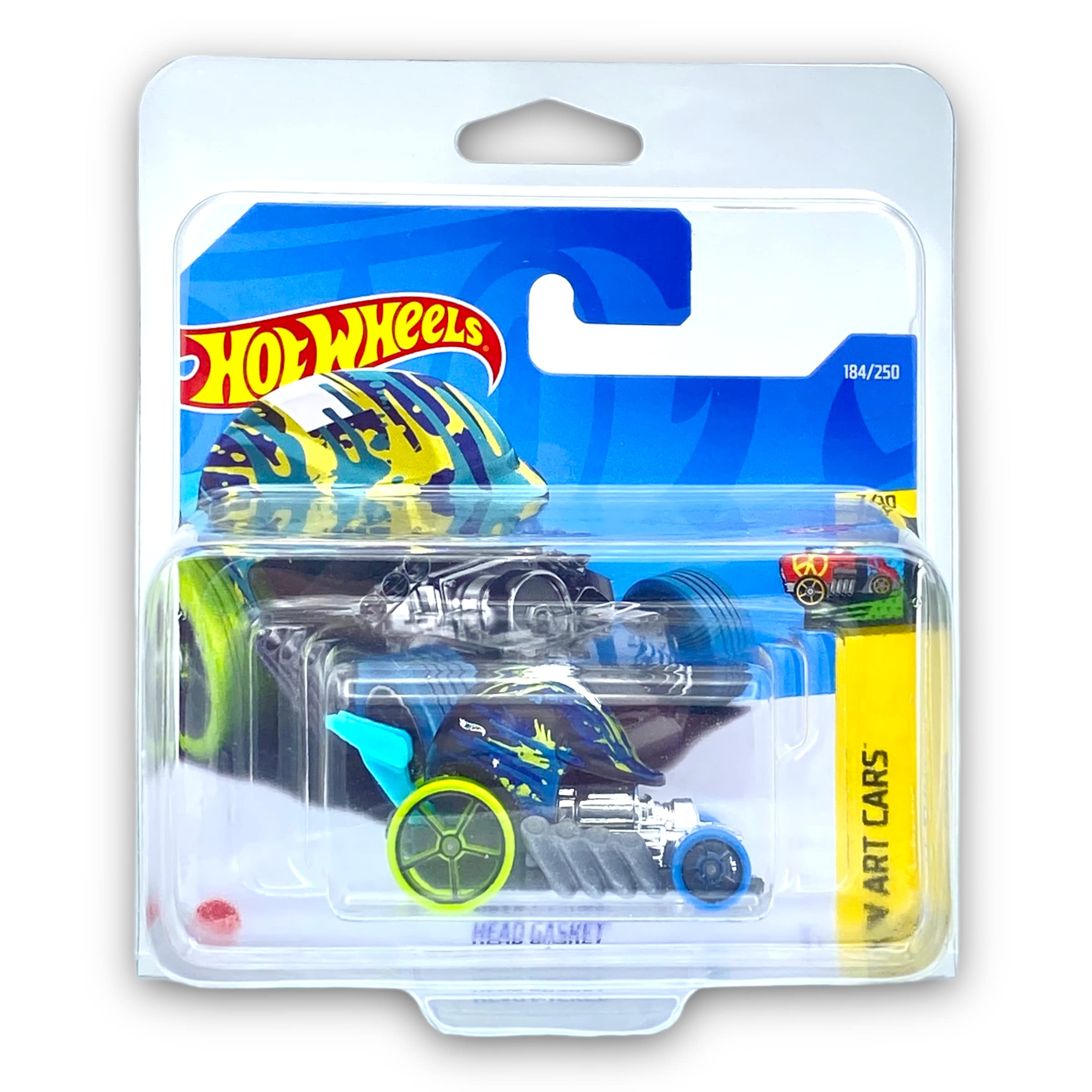 Hot Wheels Head Gasket (Turquoise, Green & Blue) 7/10 HW Art Cars 2022-184/250 (Short Card) - COMES IN A KLAS CAR KEEPER PROTECTIVE COLLECTORS CASE - HCX65