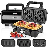COSTWAY 3-in-1 Sandwich Maker, Electric Panini Press Grill w/Removable Non-Stick Plates, 1200W Breakfast Maker w/ 5-Gear Temp