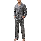 Veseacky Mens Pajamas Set Long Sleeve Soft Pajamas for Men Button Down Sleepwear Pjs Lounge Sets with Pockets S-2XL