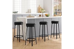 GarveeHome 30.7 Inch Swivel Bar Stools Set of 4, Backless Counter Height Barstools with Footrest, Leather Upholstered Round B