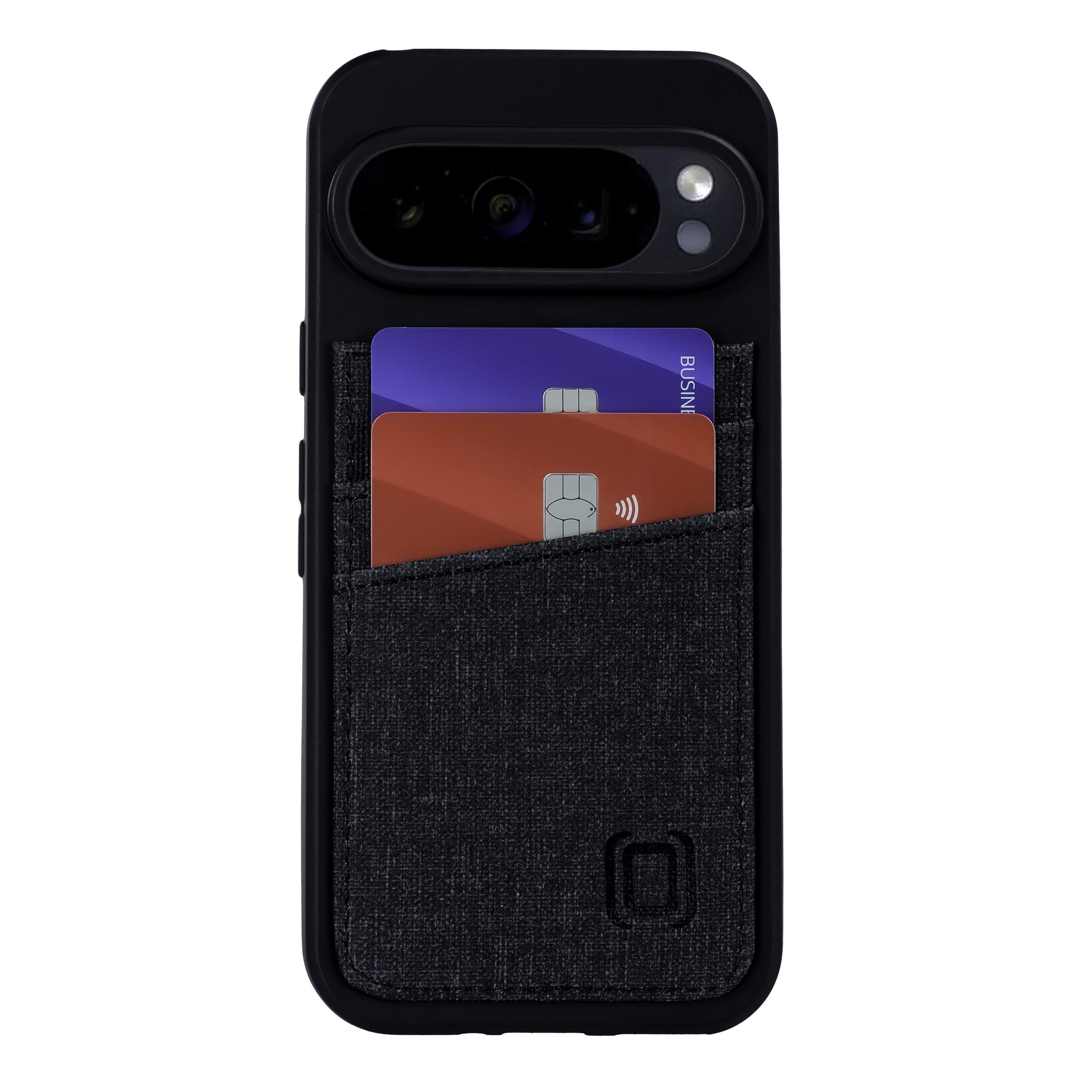 Dockem Card Case for Google Pixel 9 & 9 Pro with 2 Card Holder Slots and Built-in Metal Plate for Magnetic Mounting: TPU Shell with Stitched-on Canvas Style Synthetic Leather Wallet: Luxe M2T [Black]
