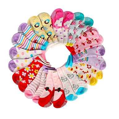 AMILE 12 Paar Baby Socken Jungen und Mädchen Anti-Rutsch-Baumwolle Sock Set, warme und bequeme Baby Socken, 10-24 Monate Licht Farben Socken, 36/40