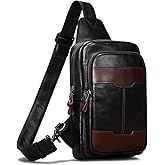 CENUNCO Genuine Leather Sling Bag for Men and Women Crossbody Shoulder Bag Side Sling Backpack Chest Purse Cross Body Casual Daypack
