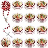 Bucherry Virgen De Guadalupe Scented Rosary Necklace Our Lady of Grace Party Favor Catholic Gifts with Box Saint Jude Rosary Beads Necklace for Funeral Baptism First Communion Party