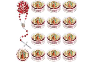 Bucherry 24 Pcs Virgen De Guadalupe Scented Rosary Necklace Our Lady of Grace Party Favor Catholic Gifts with Box Saint Jude Rosary Beads Necklace for Funeral Baptism First Communion Party(Red,Holy)