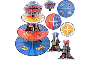 SAVITA Spider 3 Tier Cupcake Stand, Spider Web Cupcake Tower Holder for Kids Birthday Baby Shower Cartoon Theme Party Dessert