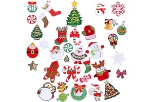 AUGSUN 36pcs Christmas Iron on Patches Embroidered Sew Applique Repair Patch for Craft, Clothing, Decoration and DIY Christmas Gifts