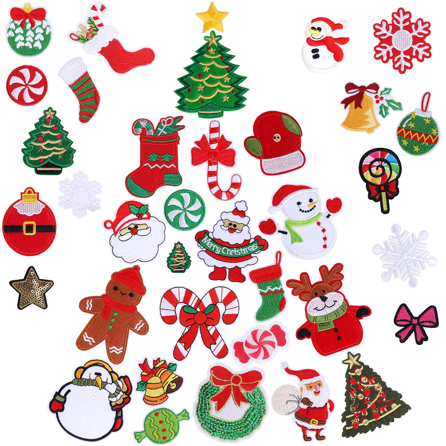 Photo 1 of 36pcs Christmas Iron on Patches Embroidered Sew Applique Repair Patch for Craft, Clothing, Decoration and DIY Christmas Gifts