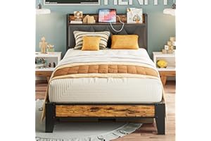 ANCTOR Twin XL Bed Frames, Storage Headboard with Outlets, Easy to Install, Sturdy and Stable, No Noise, No Box Springs Needed - Perfect for a Good Night's Sleep