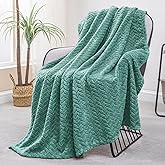 Exclusivo Mezcla Fleece Throw Blanket for Couch and Bed, 50x70 Inches Soft Cozy Jacquard Flannel Blankets, Lightweight Fuzzy Plush Warm Throws for Women, Celadon
