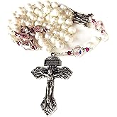 elegantmedical Handmade Catholic AAA 8-9mm Real Pearl & Veluriyam Beads Rosary Cross Necklace Box