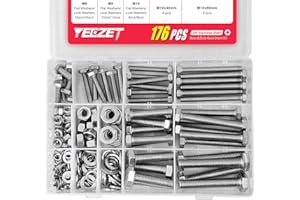 YEEZET 176PCS M6 M8 M10 Heavy Duty Bolts and Nuts Assortment Kit, 304 Stainless Steel, Includes 8 Most Common Sizes