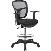 OfficeFactor Drafting Chair Tall Office Chair with Arms Executive Ergonomic Standing Desk Chair with Anti Scratch Wheels and Footrest