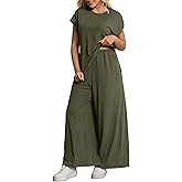 Auciccoo Women's 2 Piece Plus Size Lounge Set Summer Cap Sleeve Top Wide Leg Pants Matching Set Sweatsuits Outfits Tracksuit